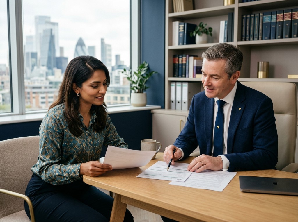 NI Legal Services consultation — advisers reviewing documents together in a modern office